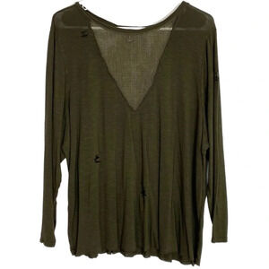 LF Oversized Tee Top Womens Size Small Mesh Sheer Distressed Long Sleeve Tshirt